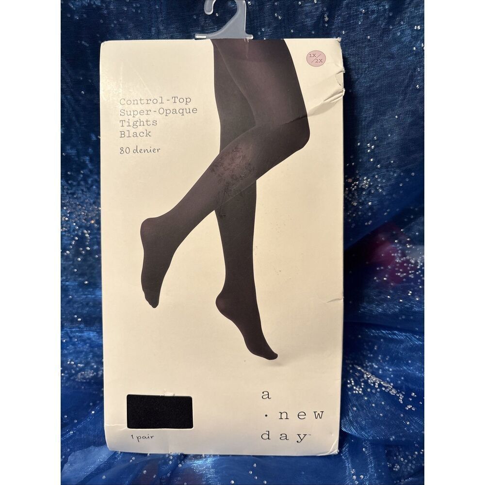 1 Pack A New Day Control Top Opaque Tights BLACK 80 Denier 1X/2X